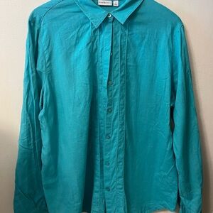Kim Rogers teal button up blouse size large long sleeve or 3/4 option